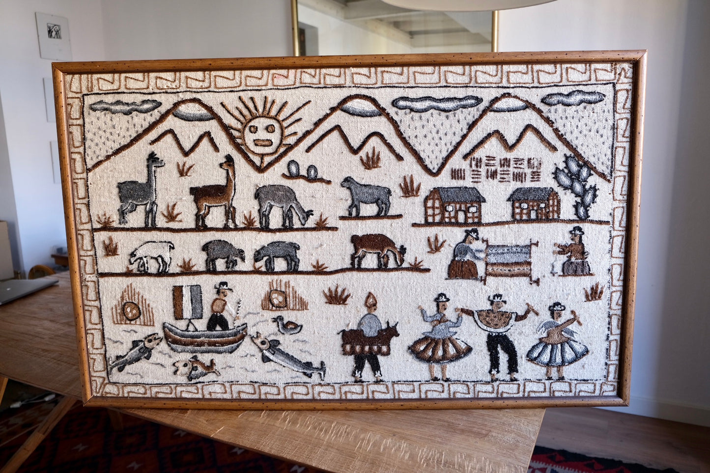 Large Peruvian tapestry, framed