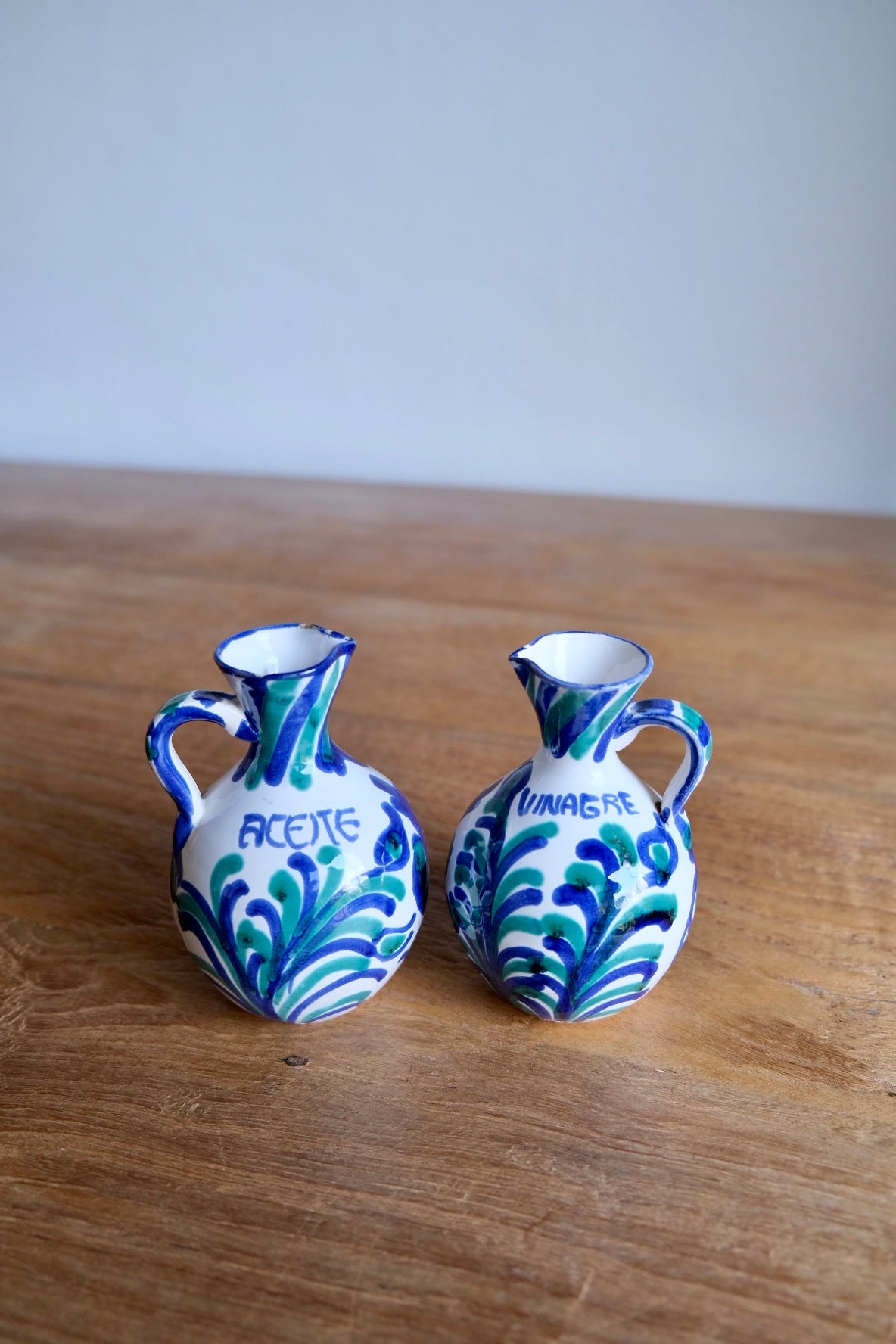 Hand-painted Spanish ceramic oil & vinegar pourers