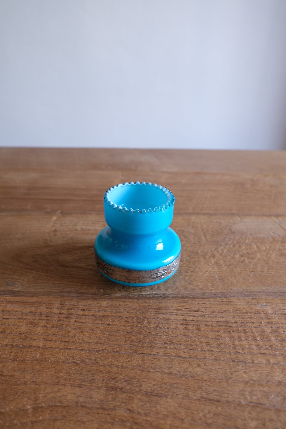 Blue opaline glass candle holder