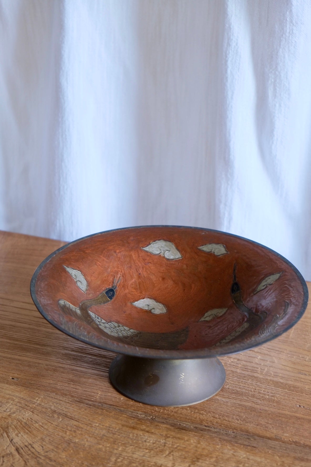 Enamelled brass fruit bowl with 2 stalks, c.1980s