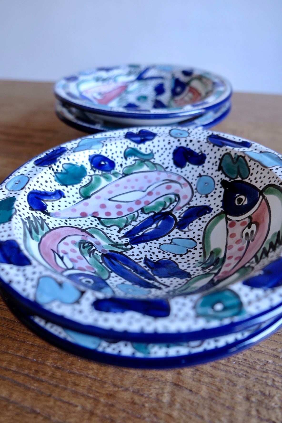 Set of 4 Tunisian fish motif hand-painted pasta bowls