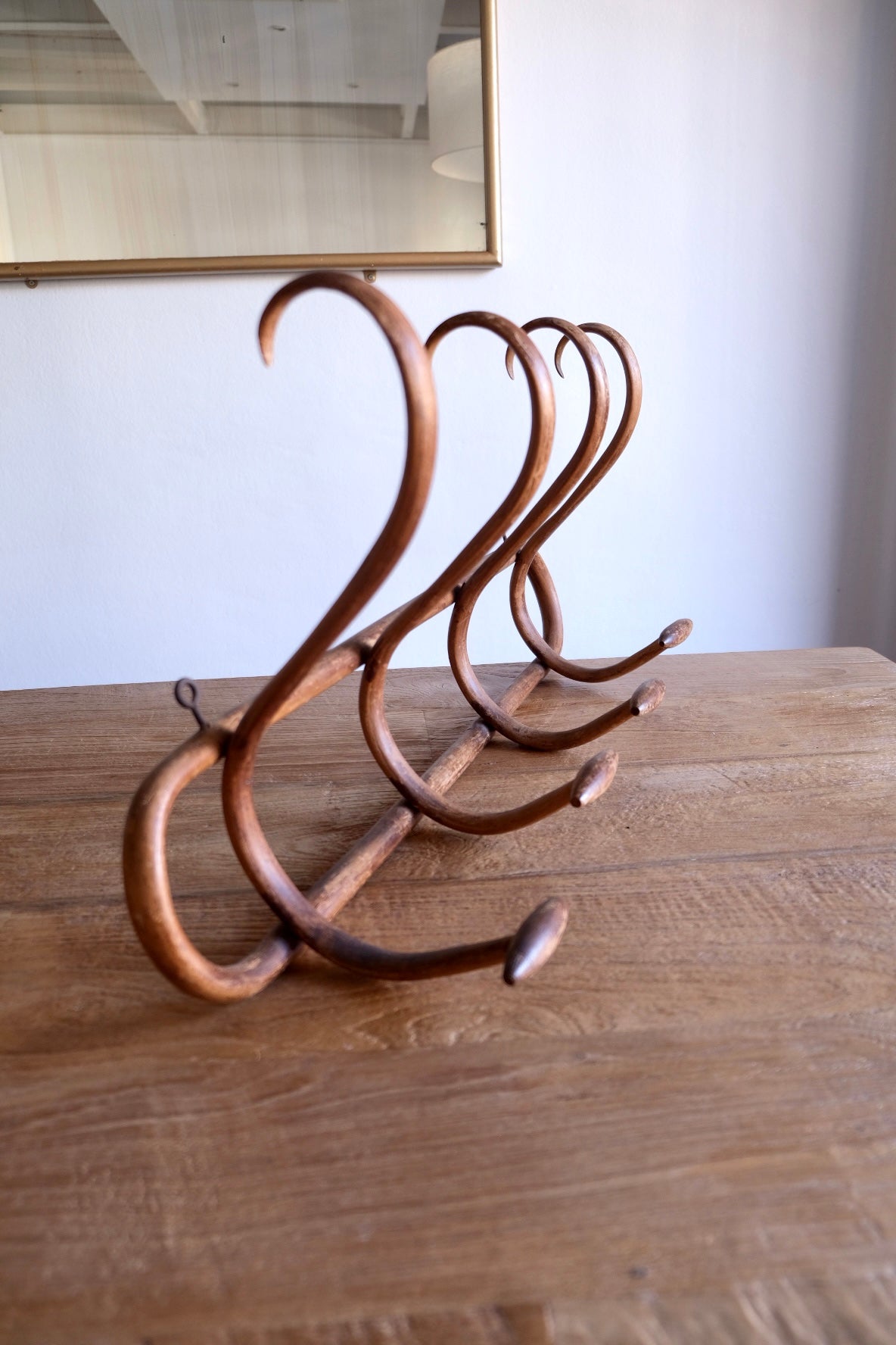 Mid-century curved wood coat rack