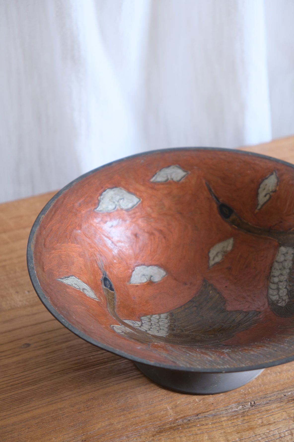 Enamelled brass fruit bowl with 2 stalks, c.1980s