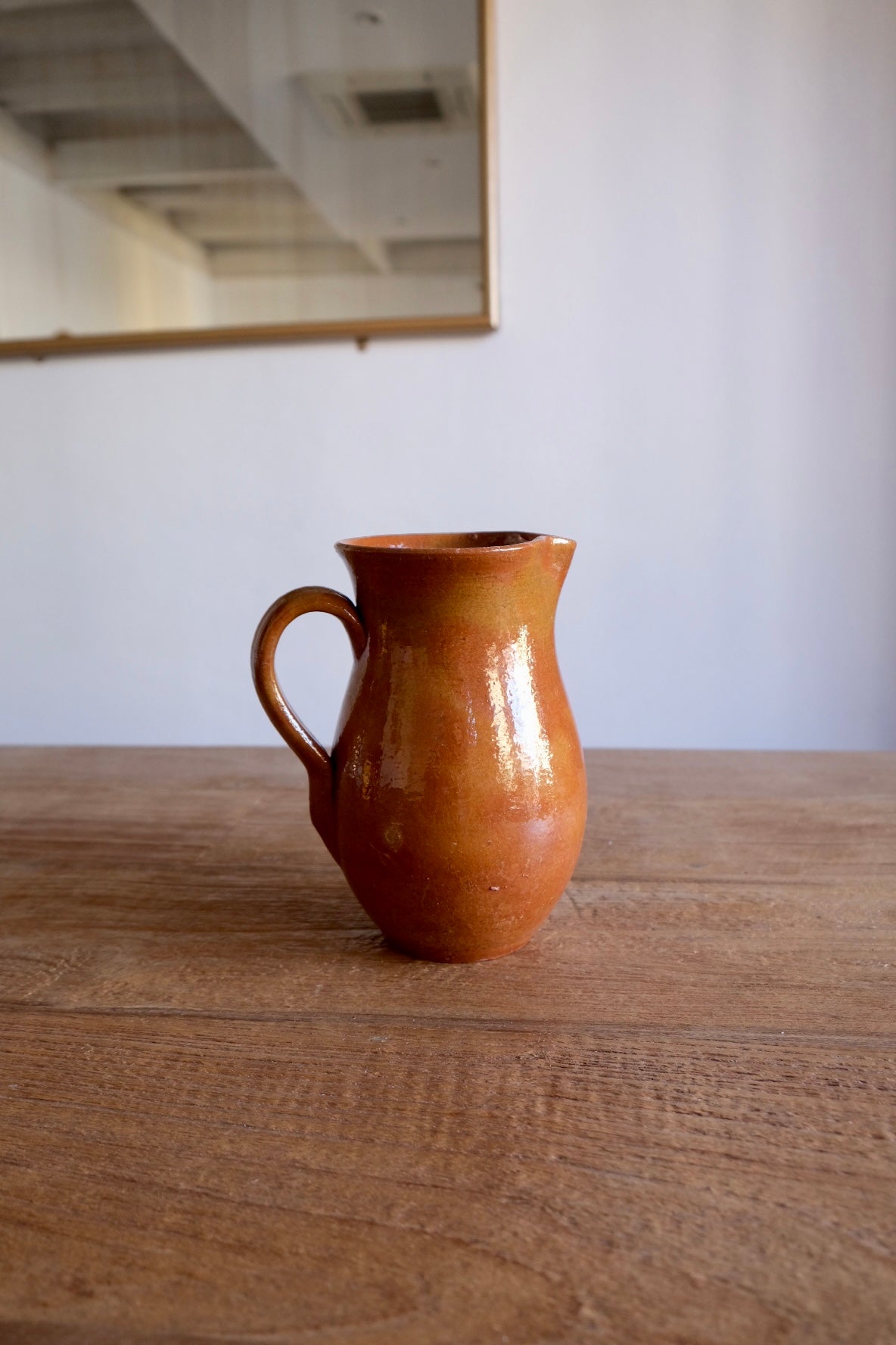 Heavy clay brown Spanish pitcher jug