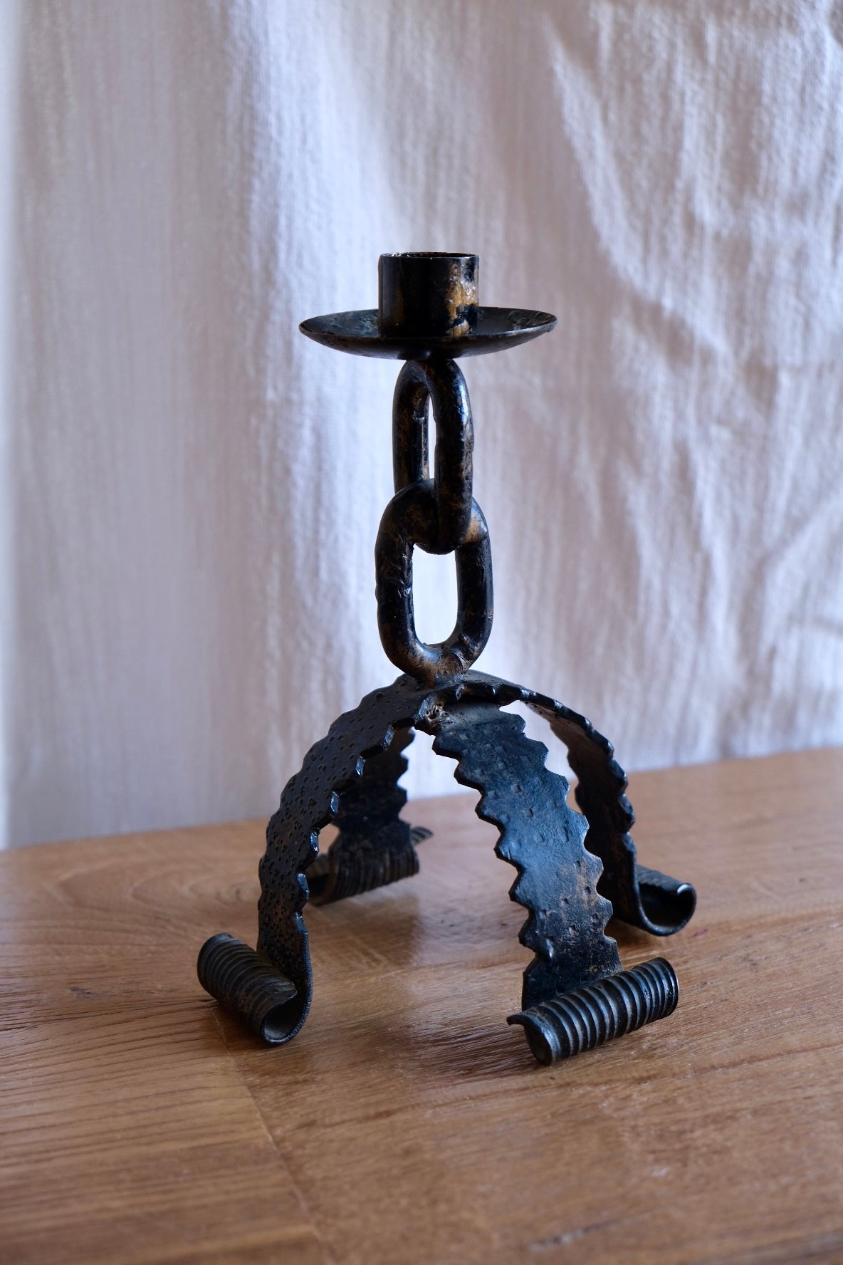 Vintage brutalist wrought iron candlestick, c. 1960s