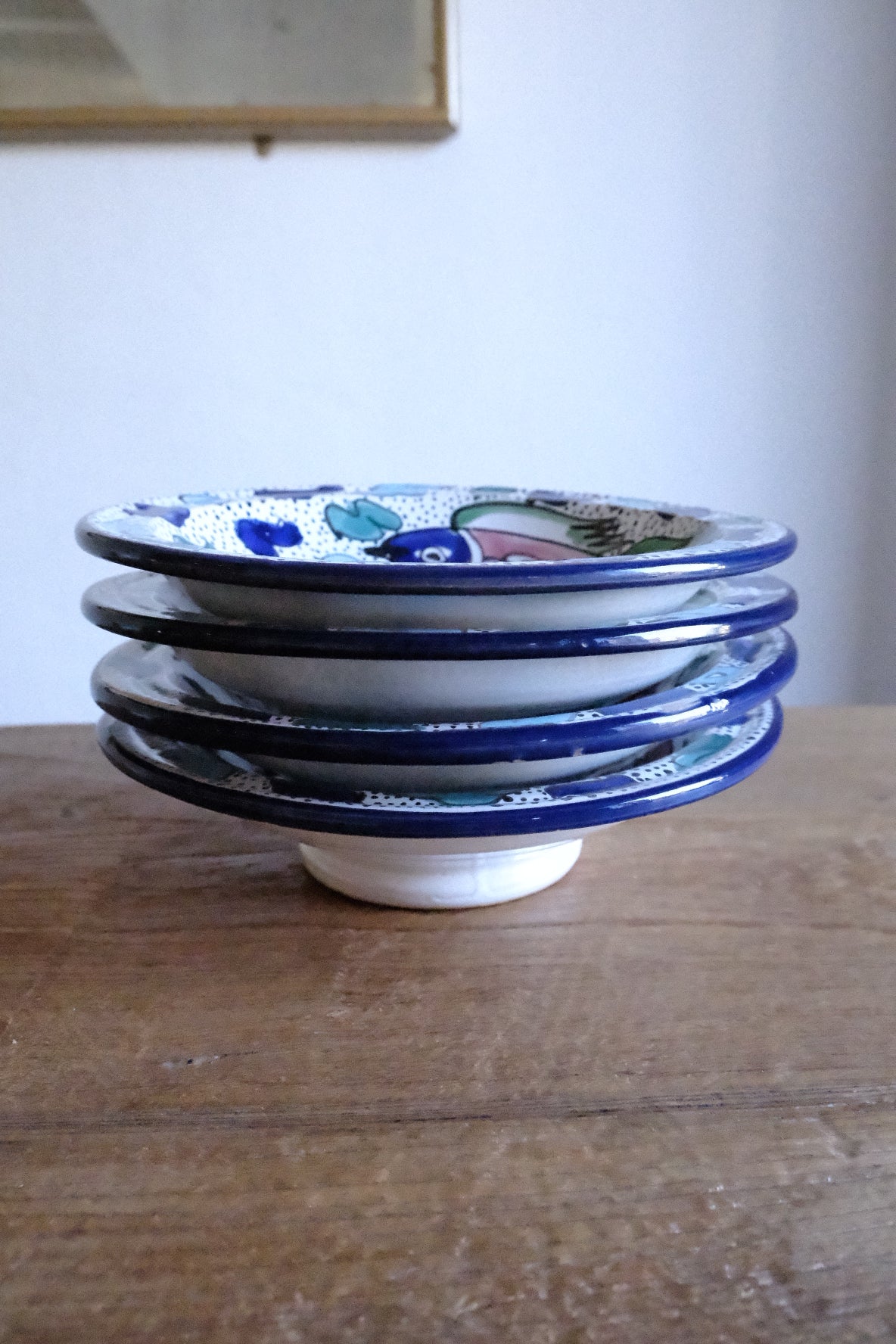 Set of 4 Tunisian fish motif hand-painted pasta bowls