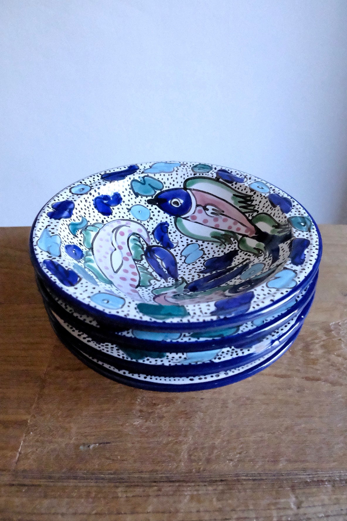 Set of 4 Tunisian fish motif hand-painted pasta bowls