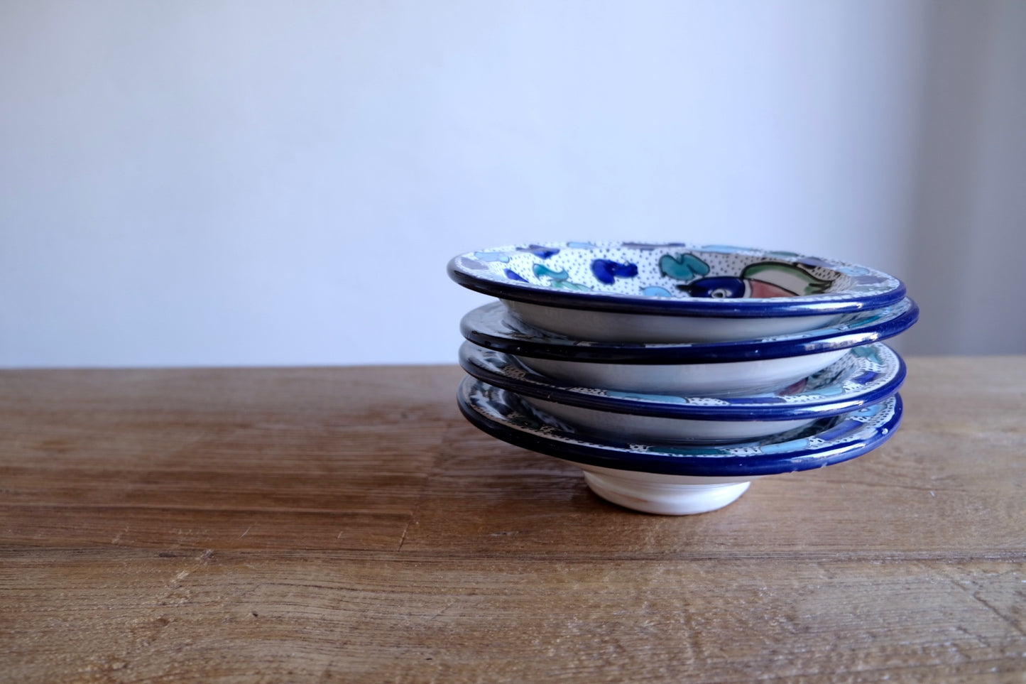Set of 4 Tunisian fish motif hand-painted pasta bowls