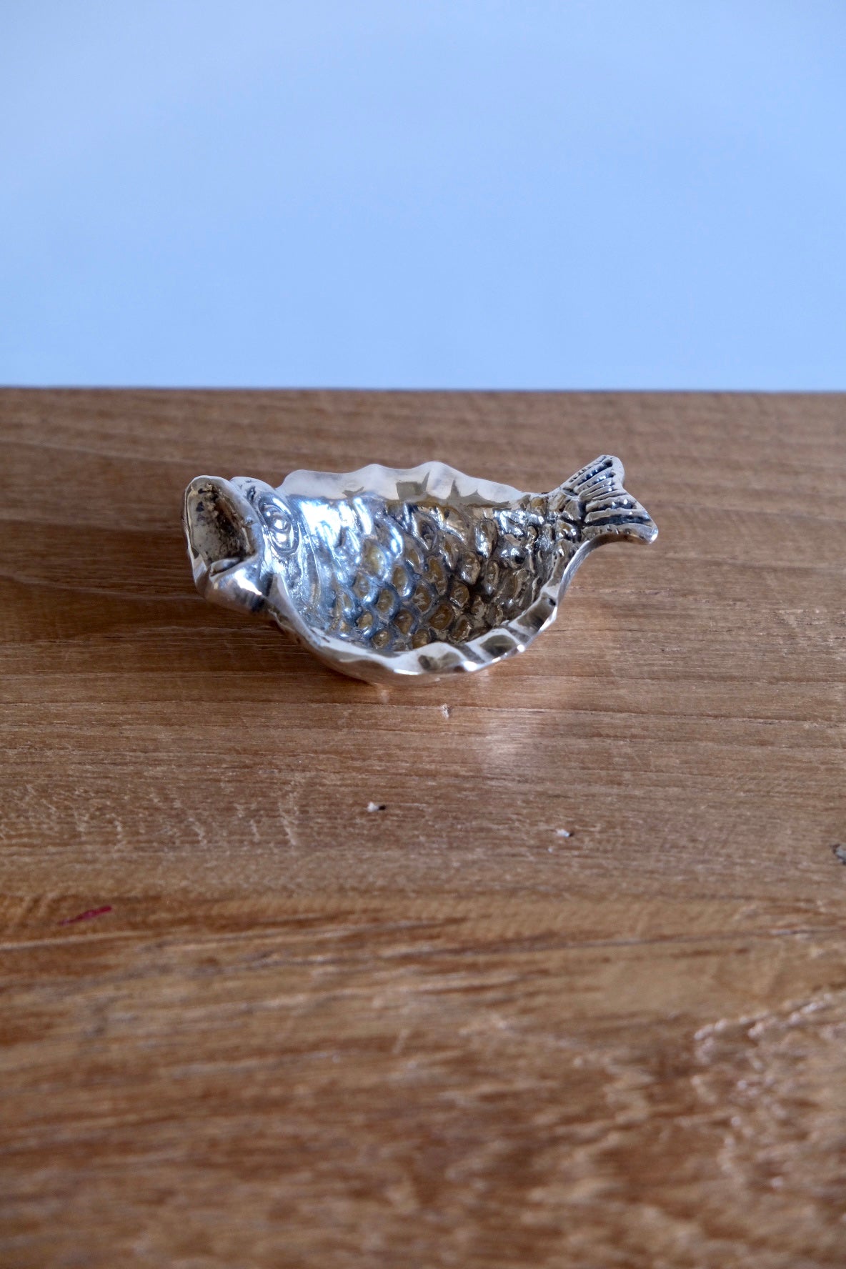 Mid-century Spanish silver-plated brass fish trinket dish
