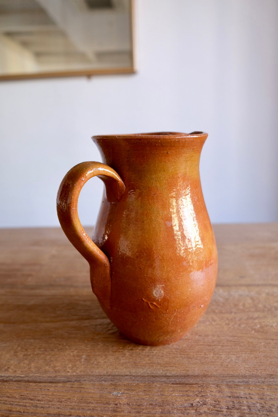 Heavy clay brown Spanish pitcher jug