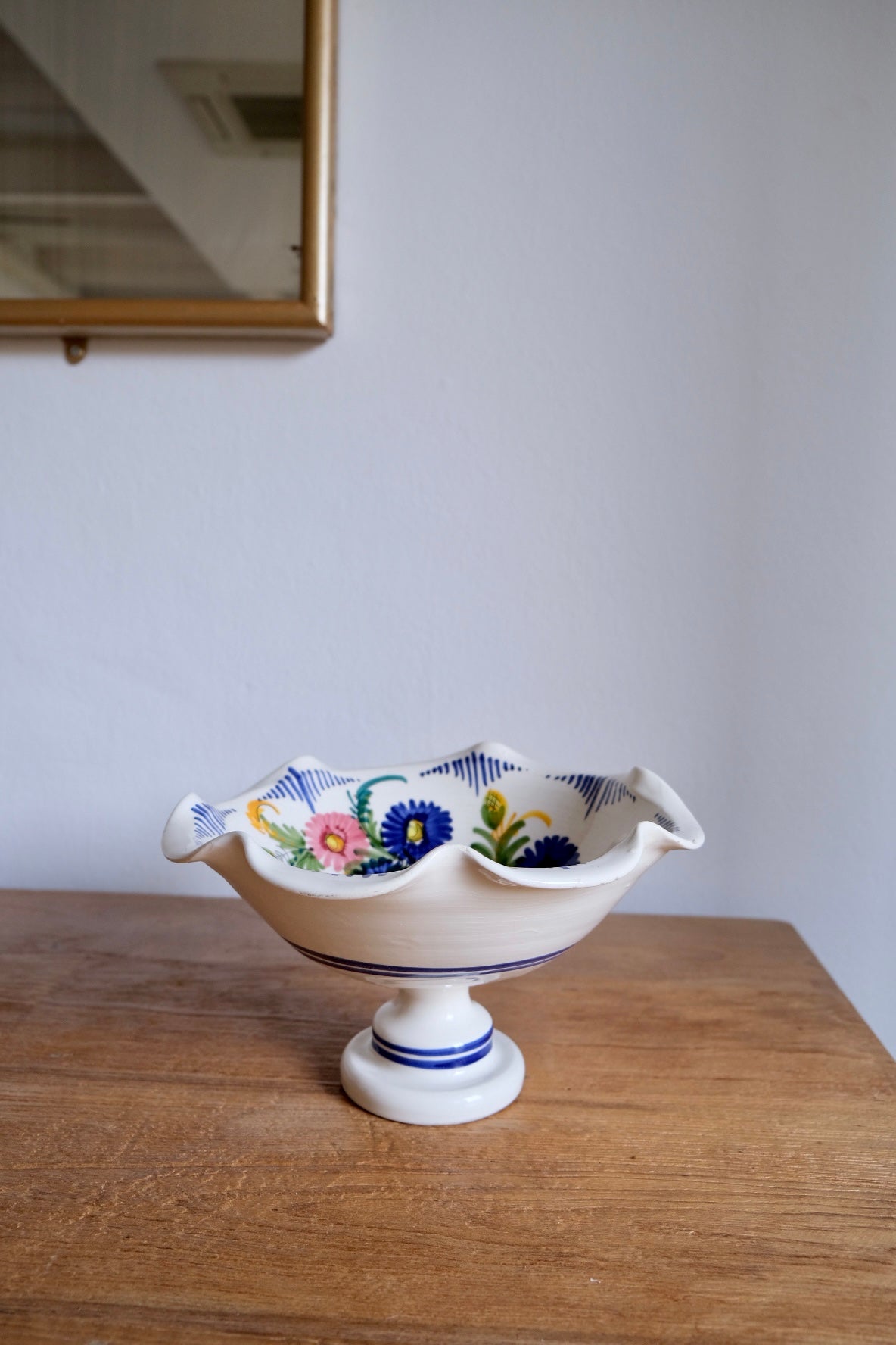 Tall hand-painted ceramic fruit bowl