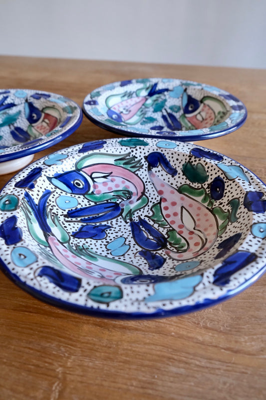 Set of 4 Tunisian fish motif hand-painted pasta bowls