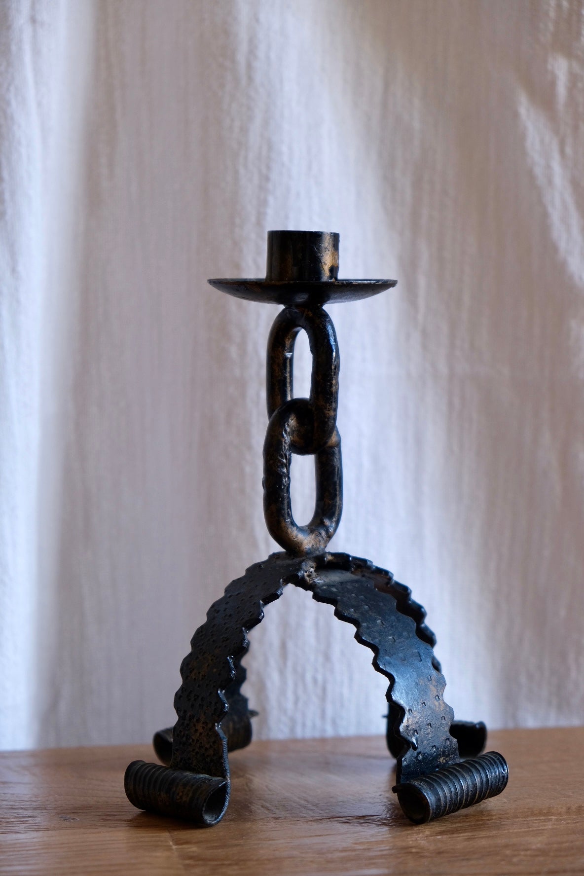 Vintage brutalist wrought iron candlestick, c. 1960s