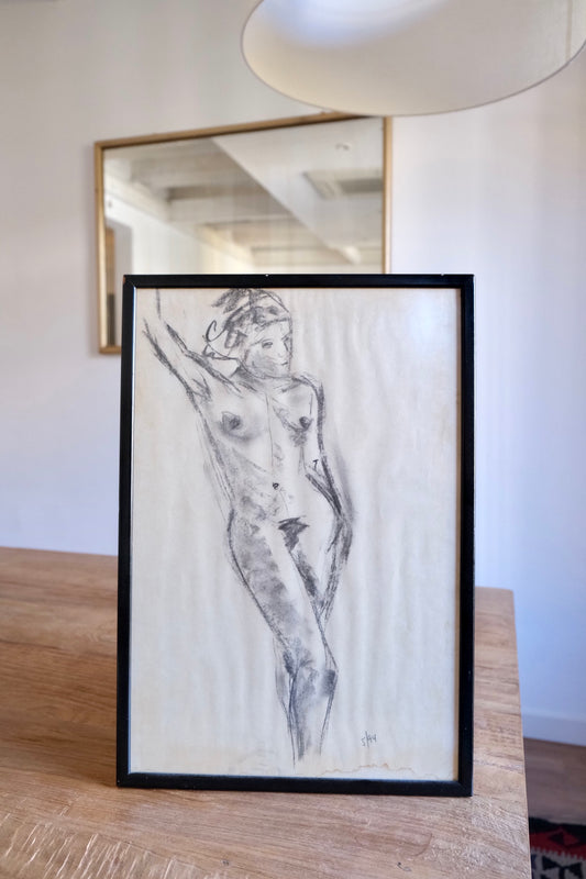 'Standing Nude' original framed pencil drawing