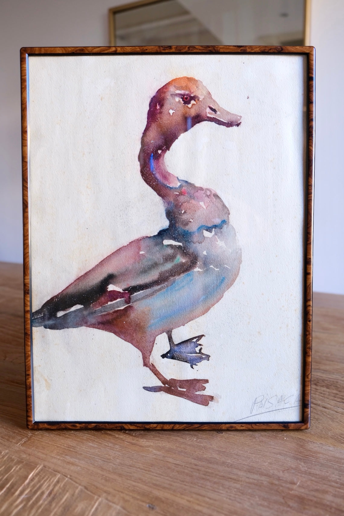 Watercolour goose, framed and signed