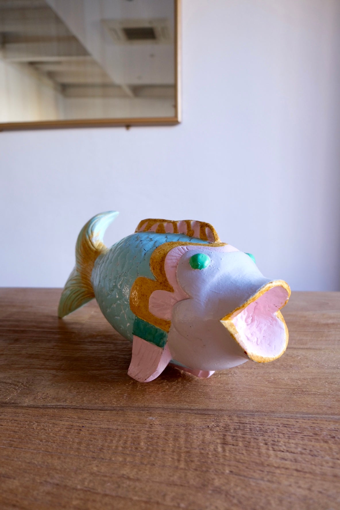 Large hand-painted wooden fish sculpture