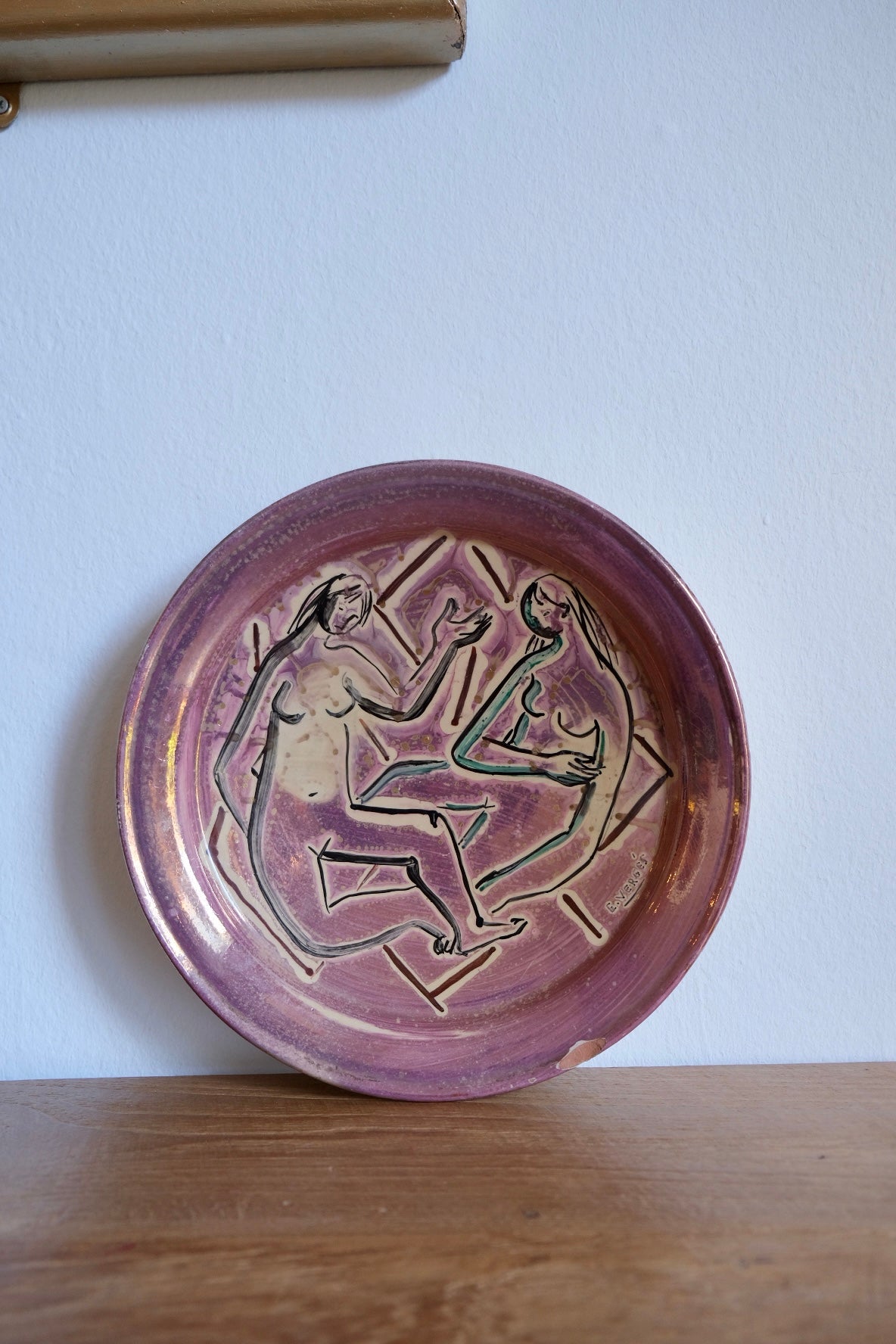 Hand-painted metallic glazed ceramic plate