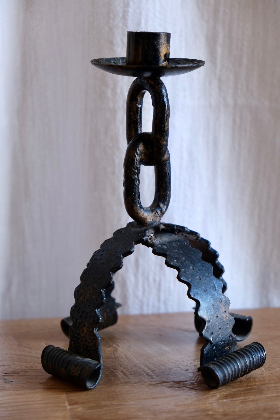 Vintage brutalist wrought iron candlestick, c. 1960s