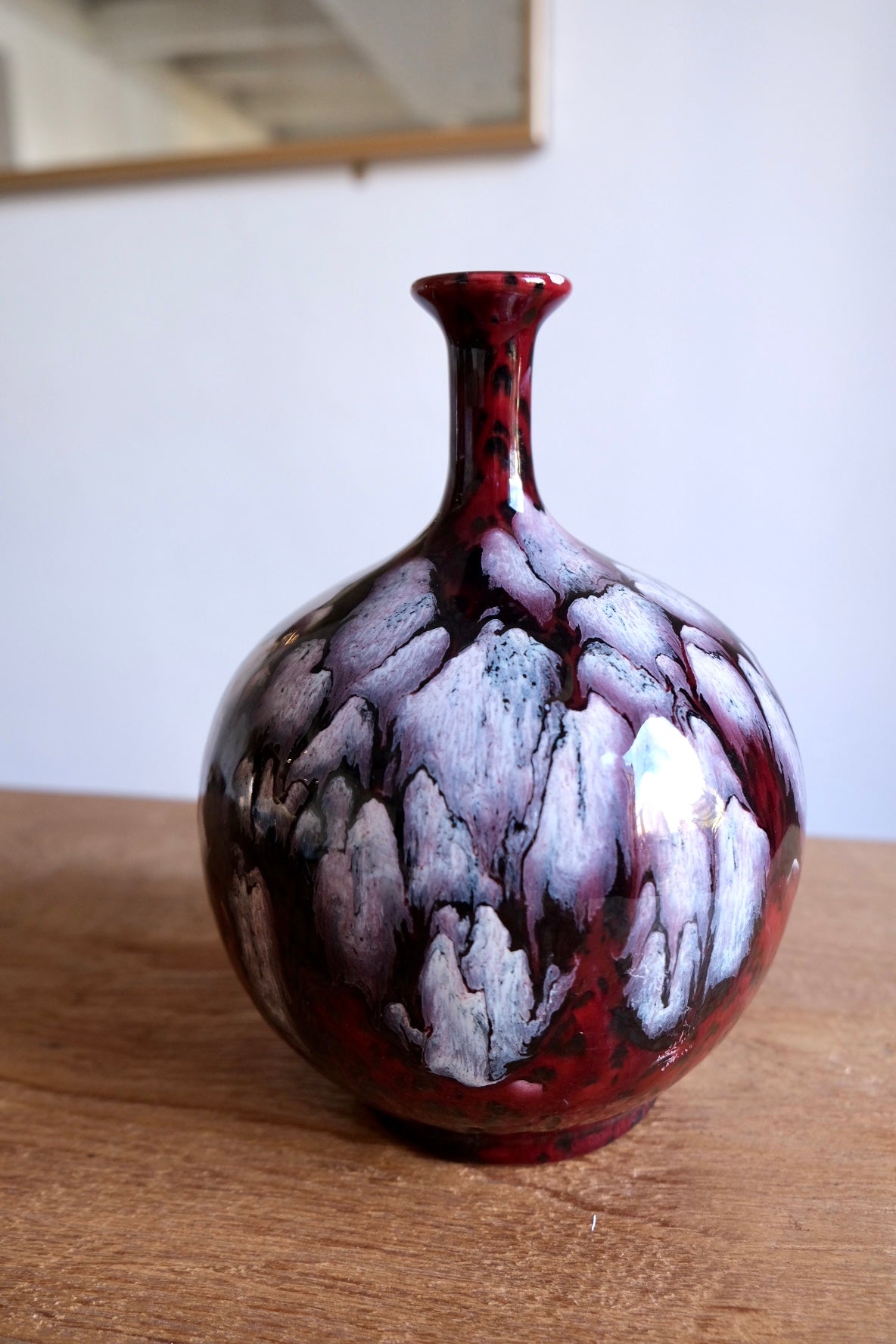 Large hand-painted fluted ceramic vase