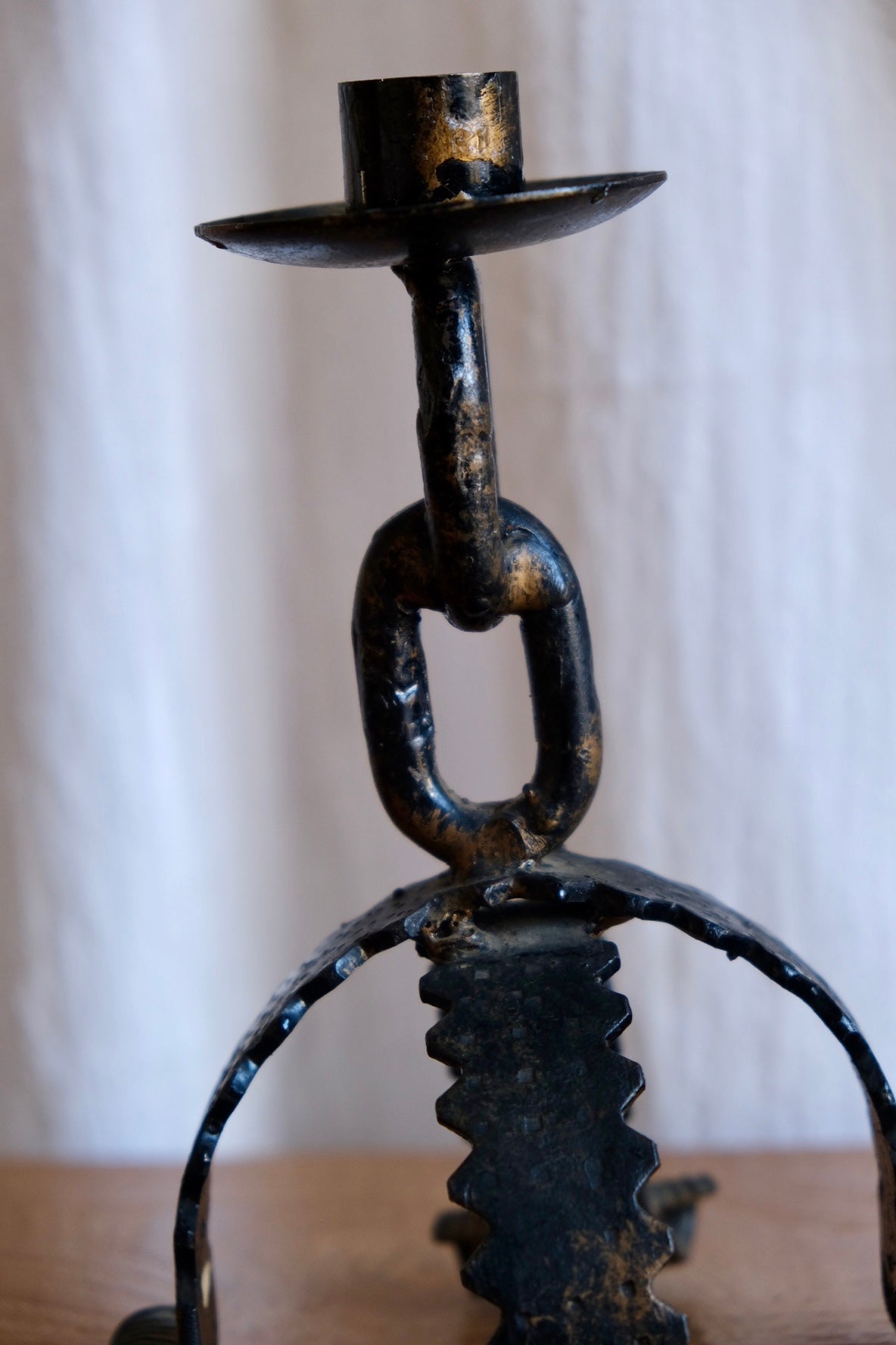 Vintage brutalist wrought iron candlestick, c. 1960s