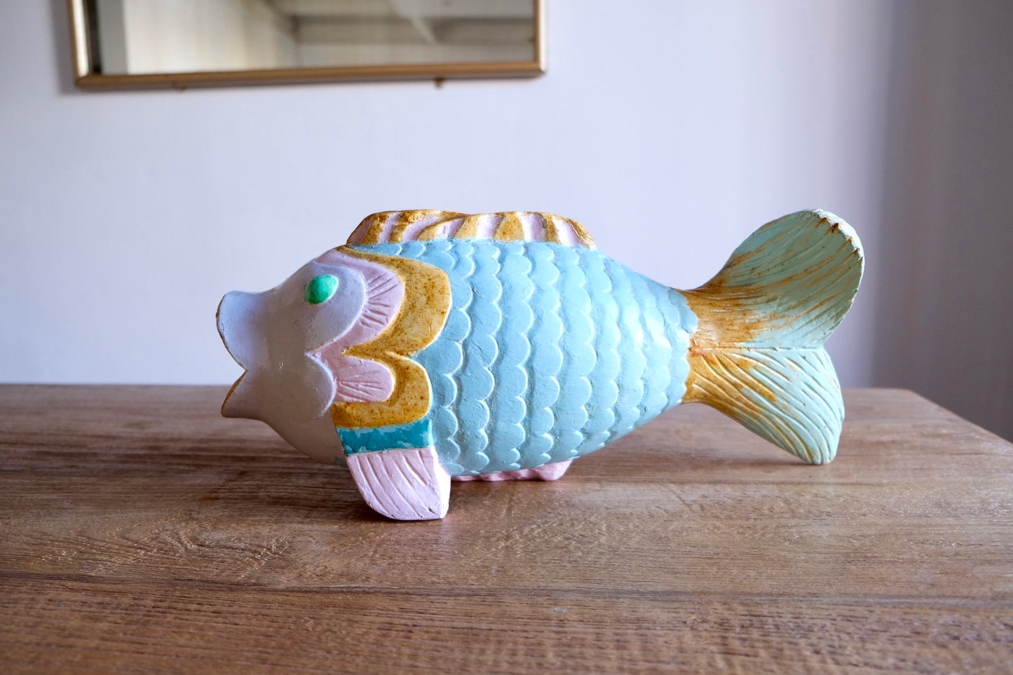 Large hand-painted wooden fish sculpture