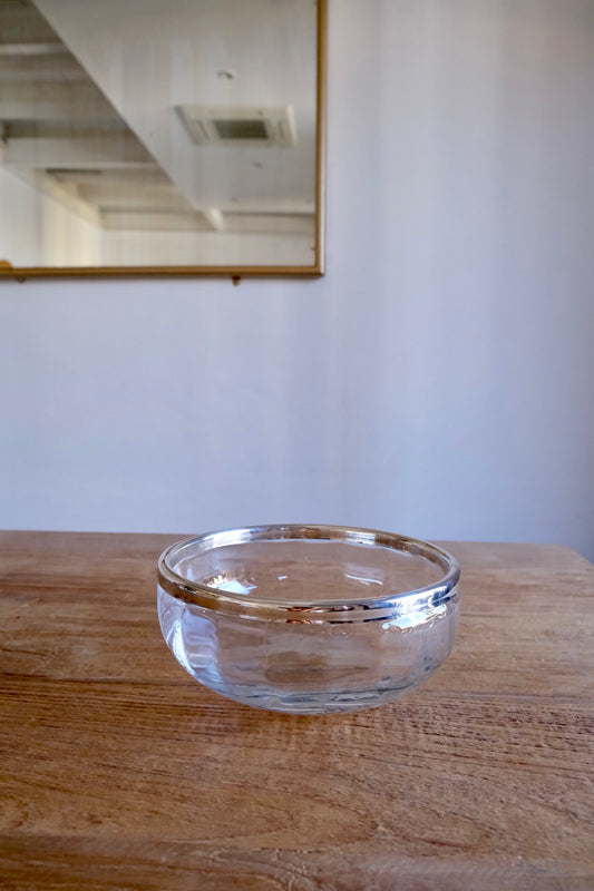 Large glass bowl with silver-plated rim