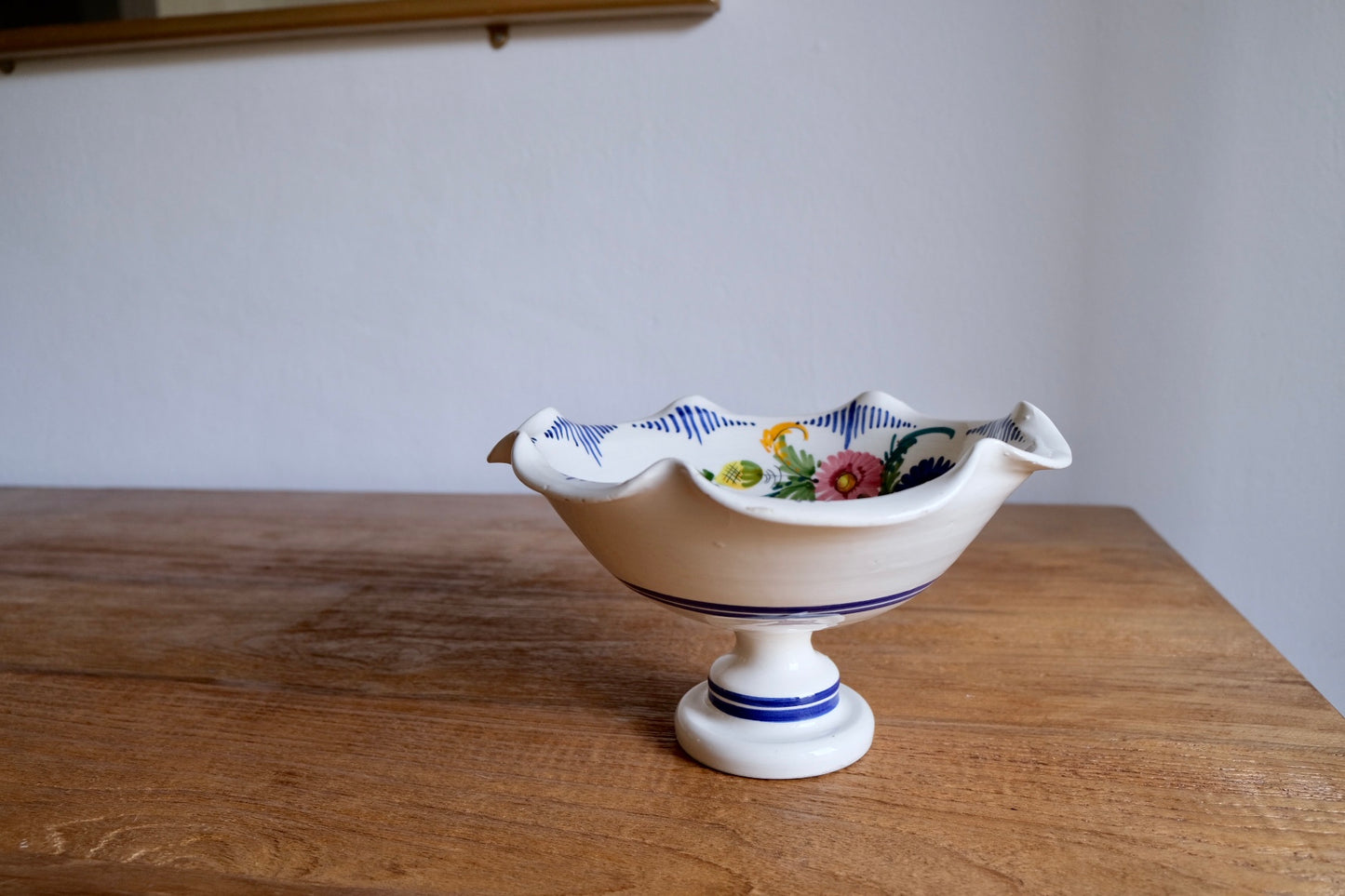 Tall hand-painted ceramic fruit bowl