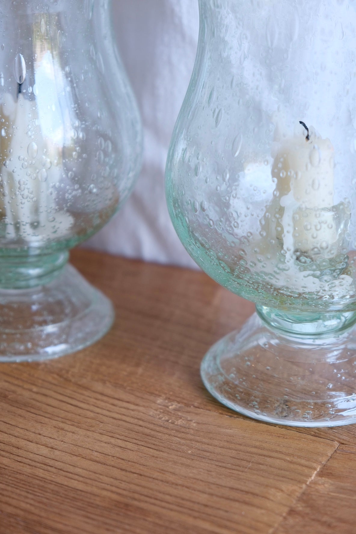 Pair of Biot glass candleholders. 1970s France