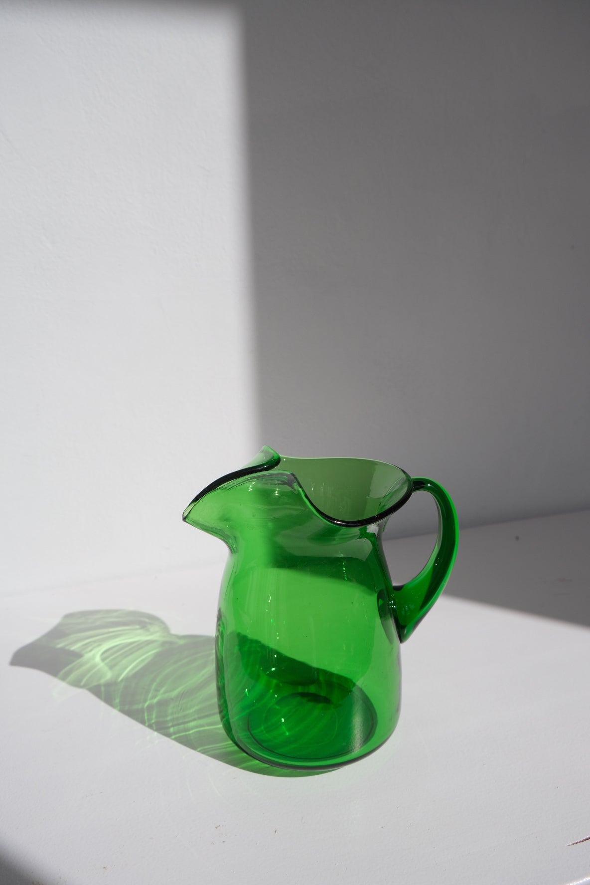 Emerald transparent green glass pitcher jug