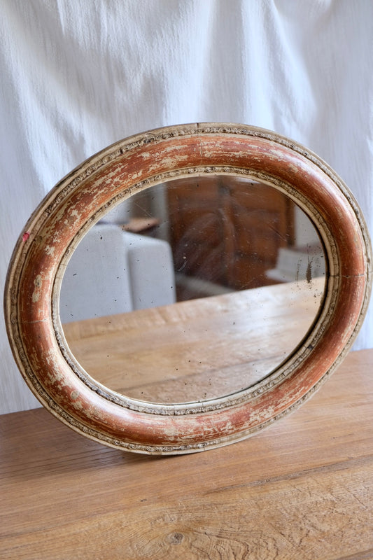 Vintage oval wooden mirror, Spain