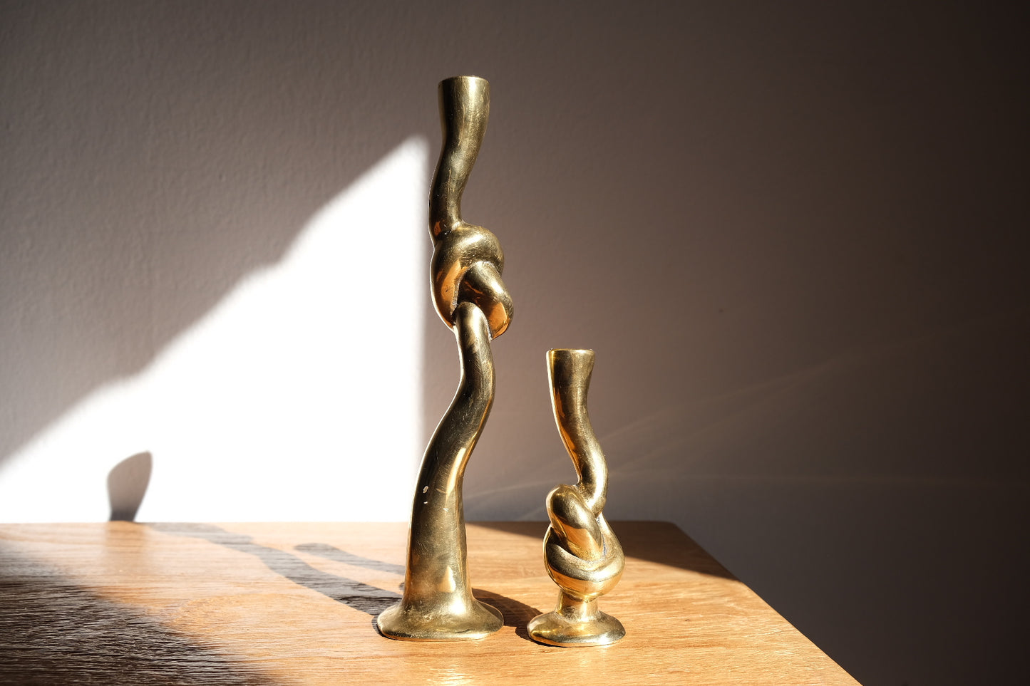 Pair of Brutalist brass candlesticks, Italy 1970s