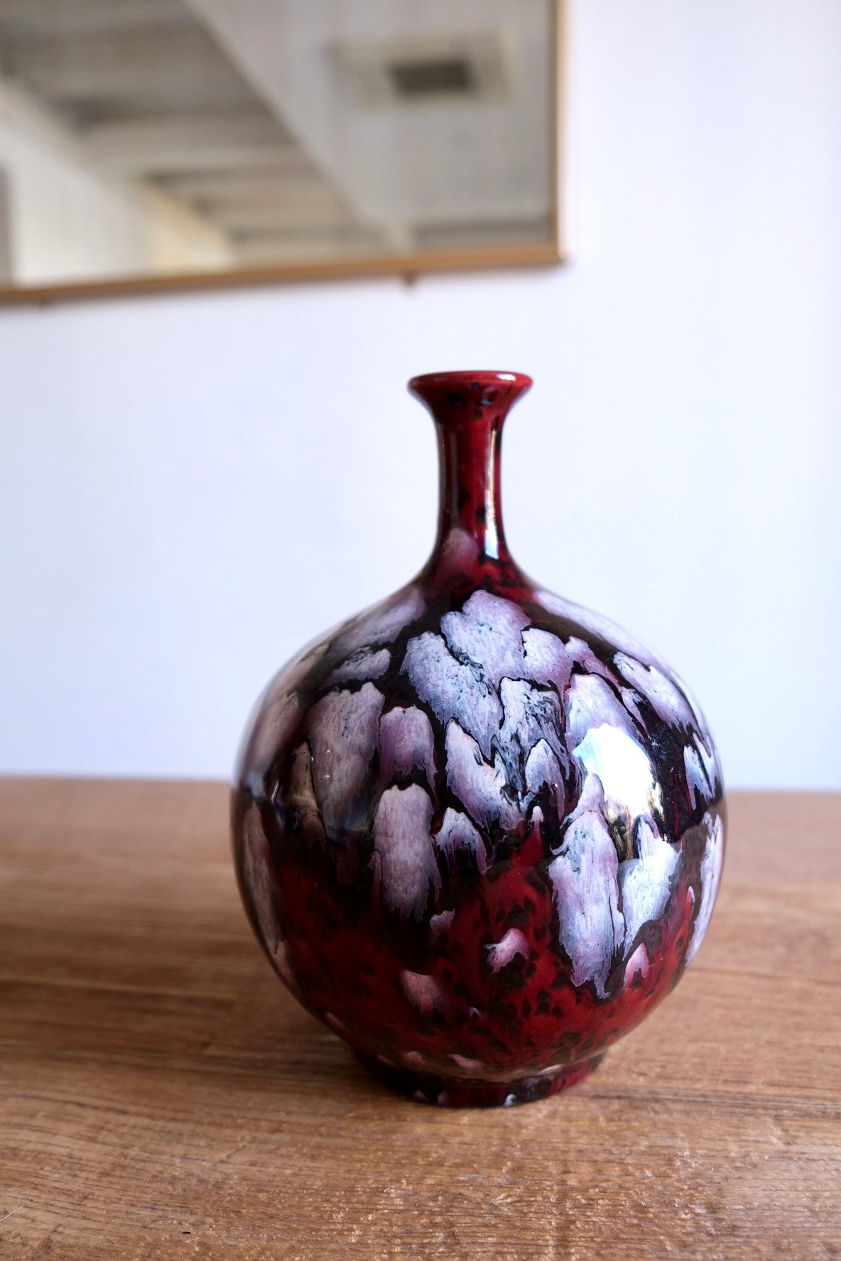 Large hand-painted fluted ceramic vase