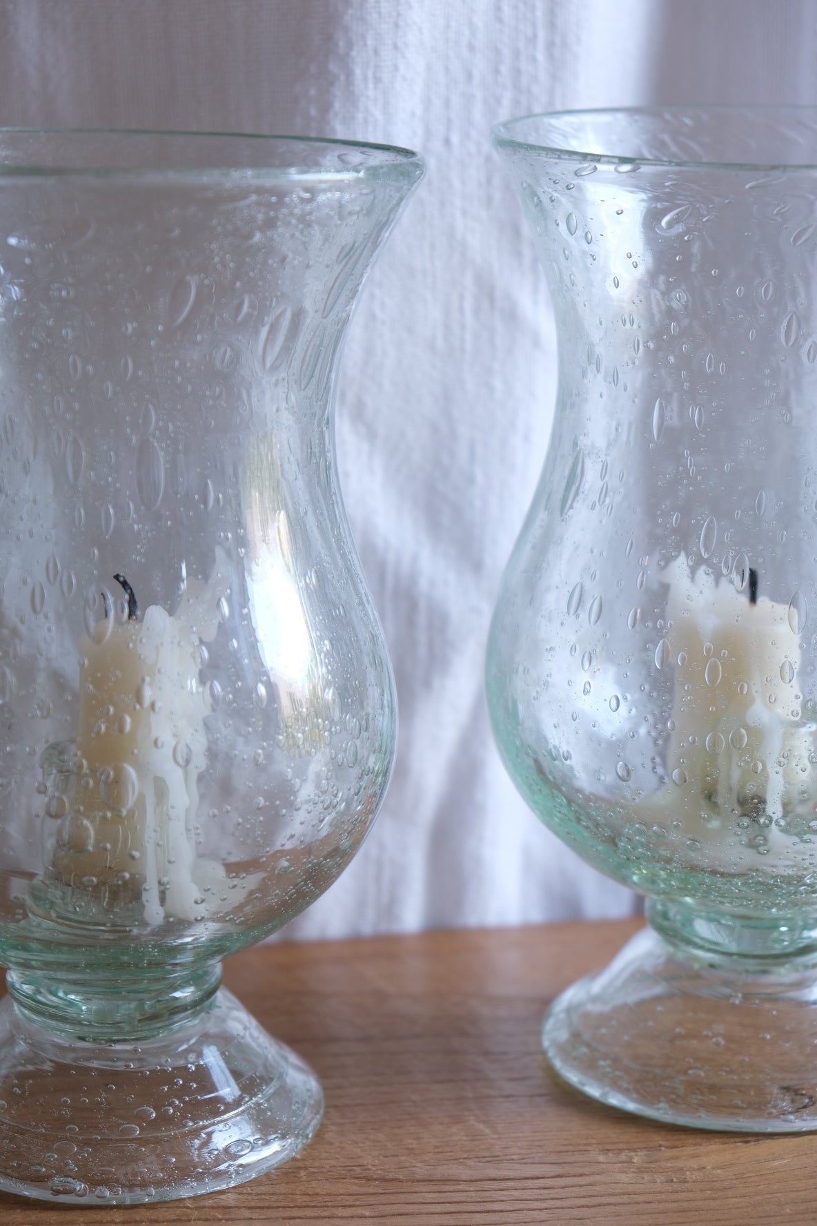 Pair of Biot glass candleholders. 1970s France