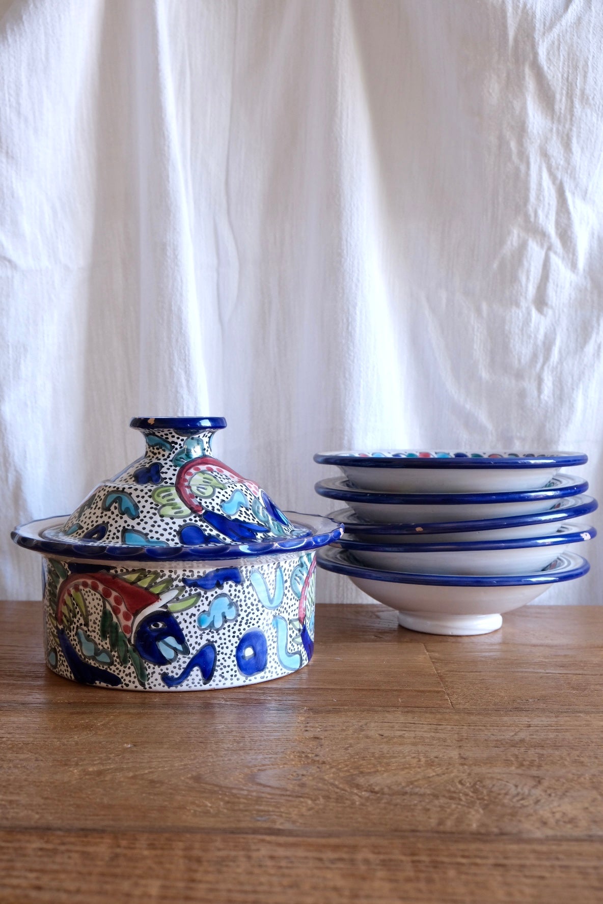 Pot and 6 plates, Tunisia c. 1970s