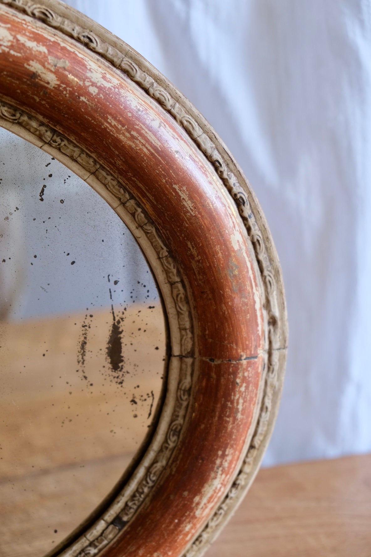 Vintage oval wooden mirror, Spain