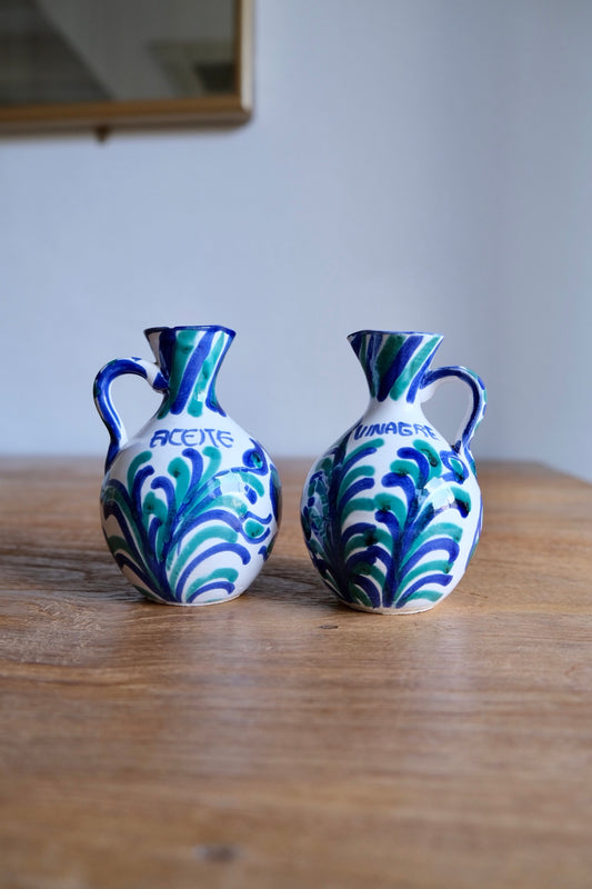 Hand-painted Spanish ceramic oil & vinegar pourers