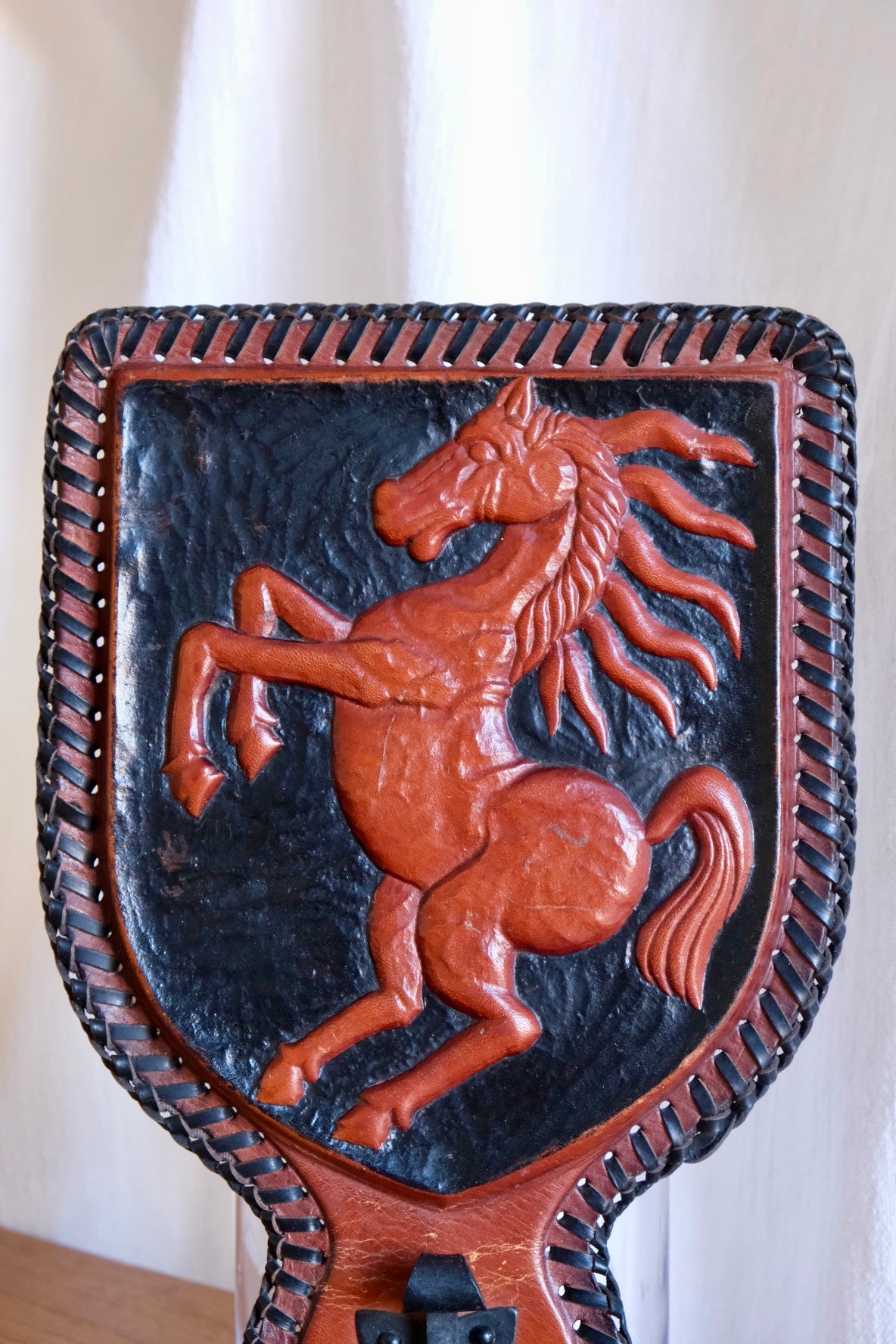 Leather horse coat hook, Spain c. 1940