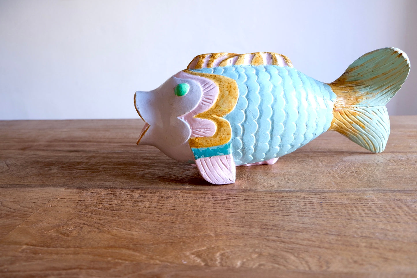 Large hand-painted wooden fish sculpture