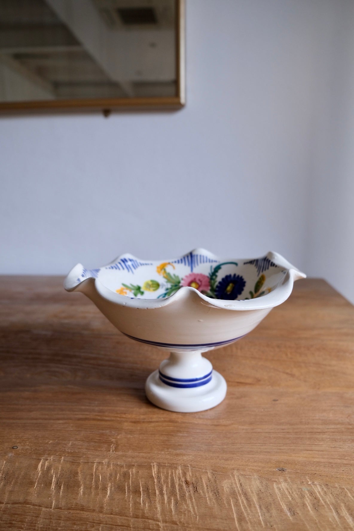 Tall hand-painted ceramic fruit bowl