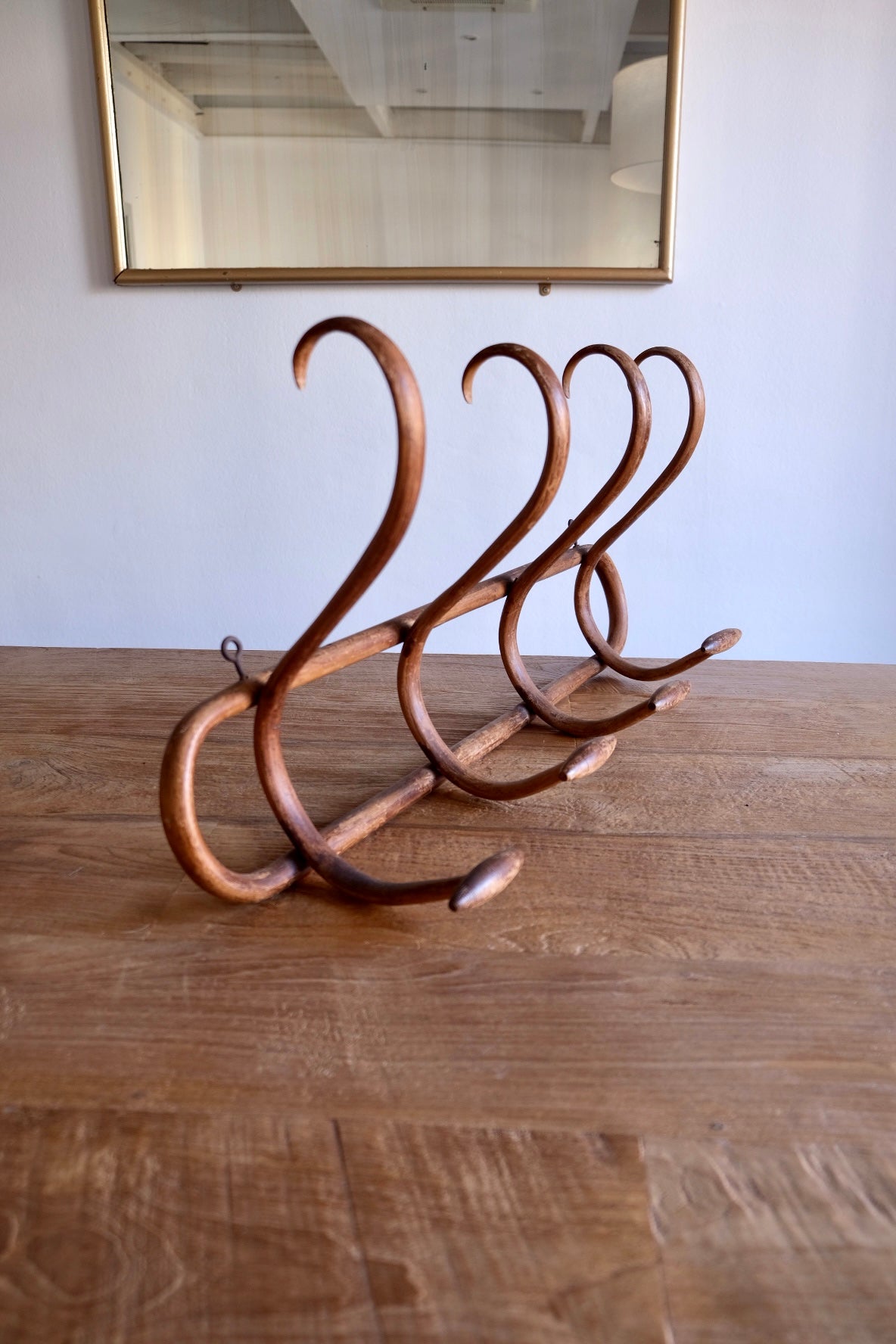 Mid-century curved wood coat rack, attributed to Michael Thonet