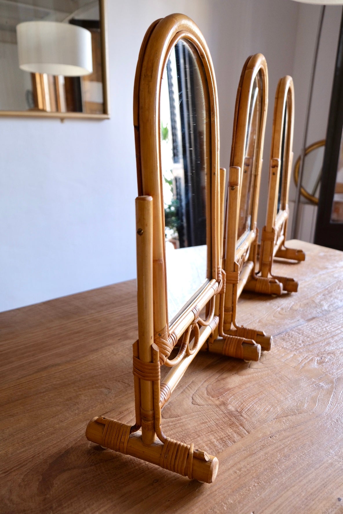 1970s vintage bamboo swing mirrors