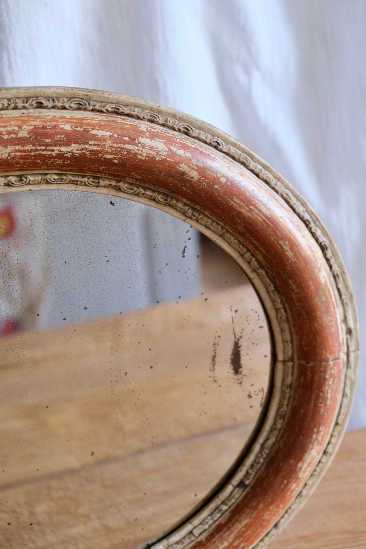 Vintage oval wooden mirror, Spain