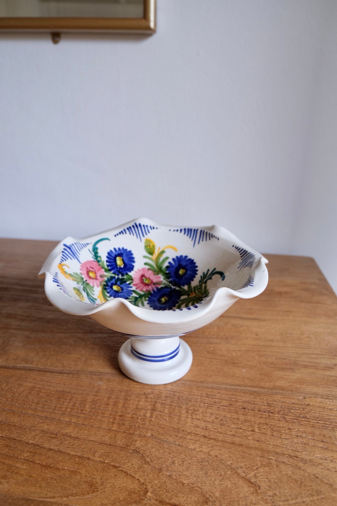 Tall hand-painted ceramic fruit bowl