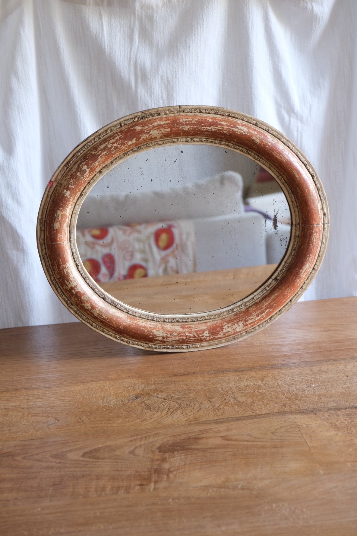 Vintage oval wooden mirror, Spain