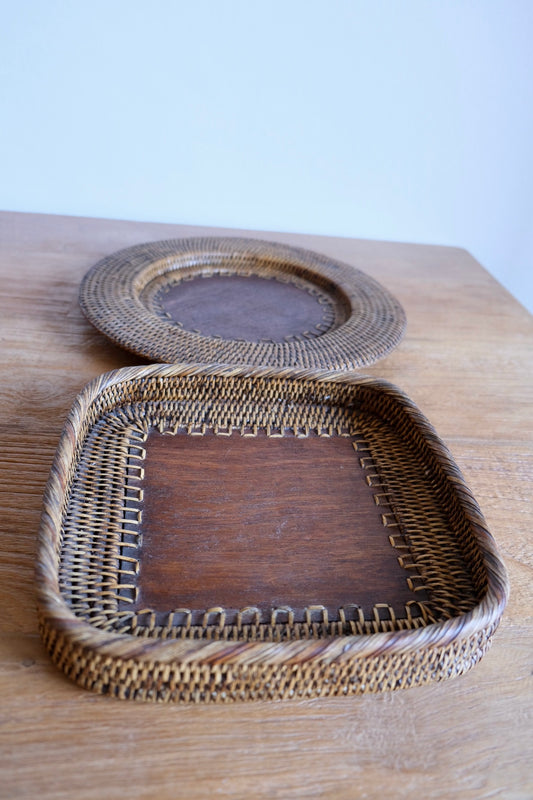 Valencian wood & rattan handmade trays