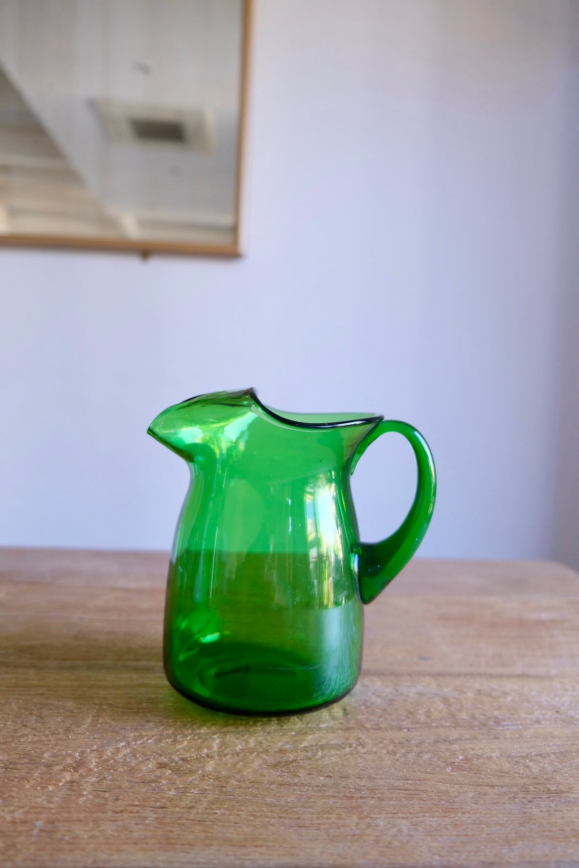 Emerald transparent green glass pitcher jug