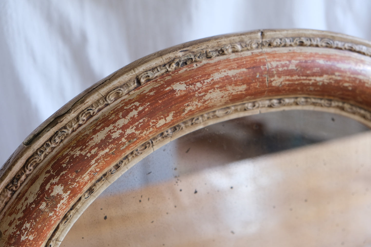 Vintage oval wooden mirror, Spain