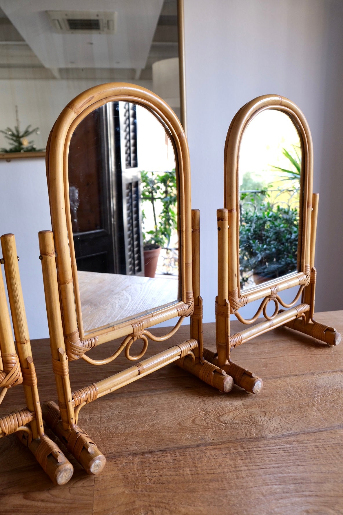 1970s vintage bamboo swing mirrors