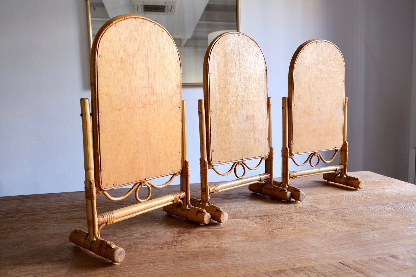 1970s vintage bamboo swing mirrors