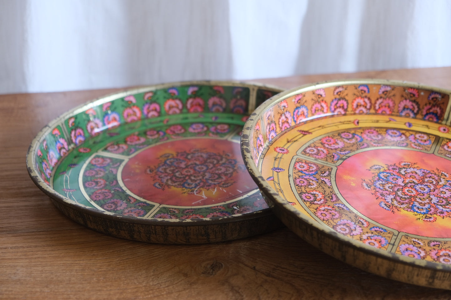 Pair of hand-painted stainless steel trays